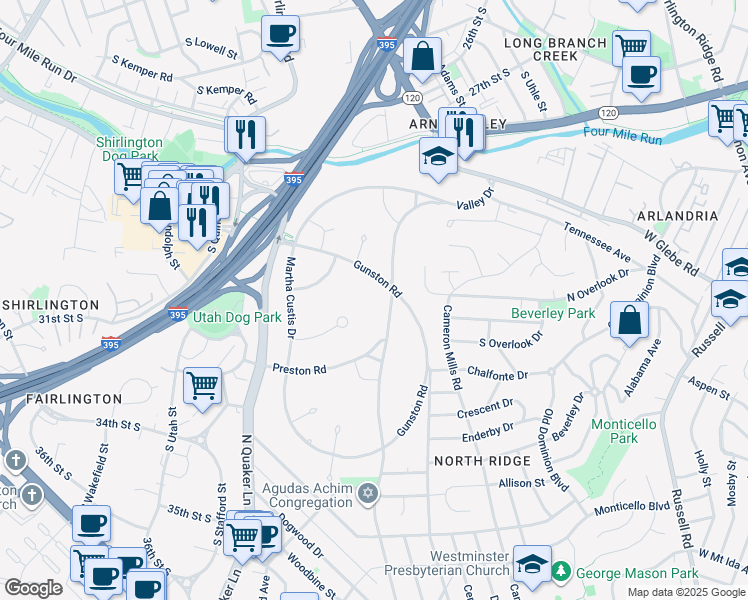 map of restaurants, bars, coffee shops, grocery stores, and more near 3538 Valley Drive in Alexandria