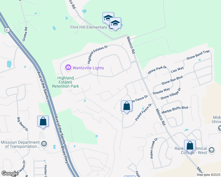 map of restaurants, bars, coffee shops, grocery stores, and more near in Wentzville