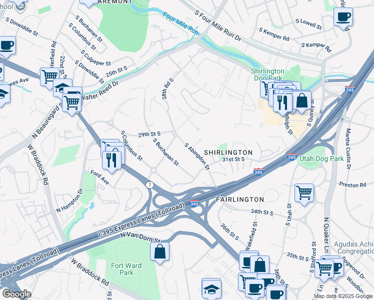 map of restaurants, bars, coffee shops, grocery stores, and more near 3046 South Abingdon Street in Arlington