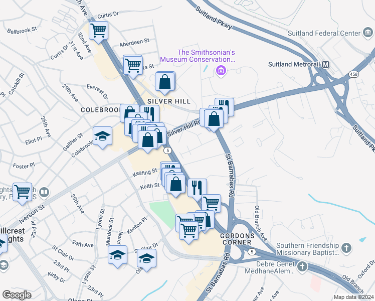 map of restaurants, bars, coffee shops, grocery stores, and more near 101 Independence Avenue Southeast in Washington