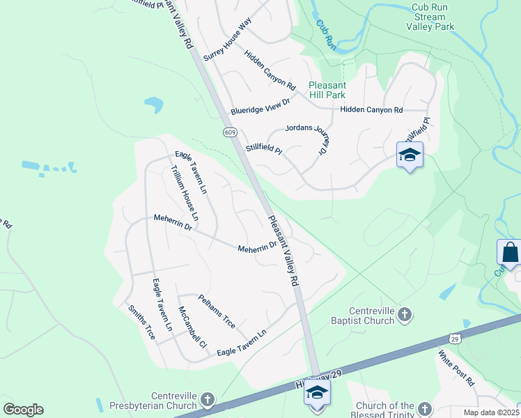map of restaurants, bars, coffee shops, grocery stores, and more near 6409 Gristmill Square Trce in Centreville