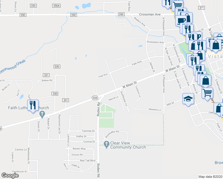 map of restaurants, bars, coffee shops, grocery stores, and more near 1004 West Main Street in Buena Vista