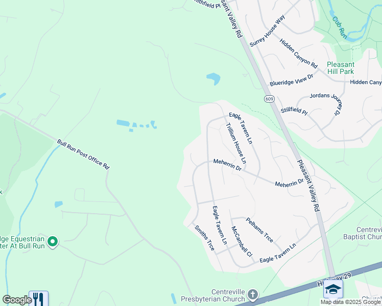 map of restaurants, bars, coffee shops, grocery stores, and more near 6500 Marston Cluster in Centreville