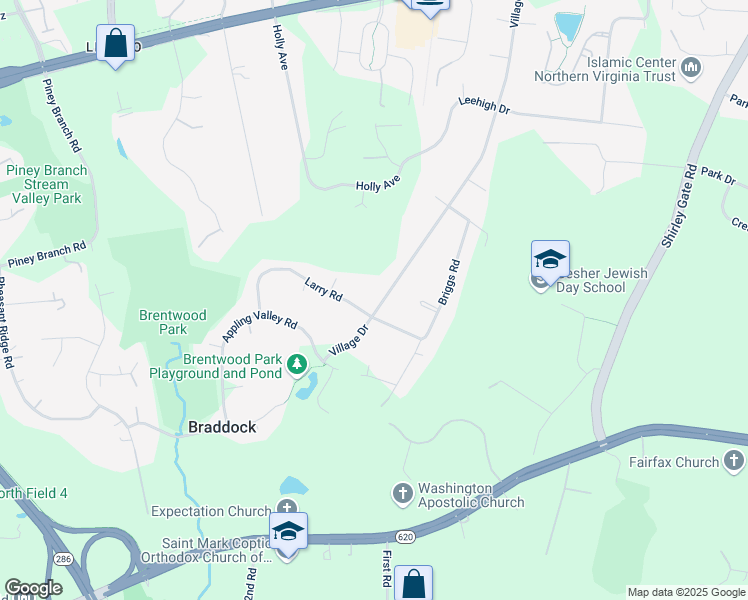 map of restaurants, bars, coffee shops, grocery stores, and more near 4824 Village Drive in Fairfax