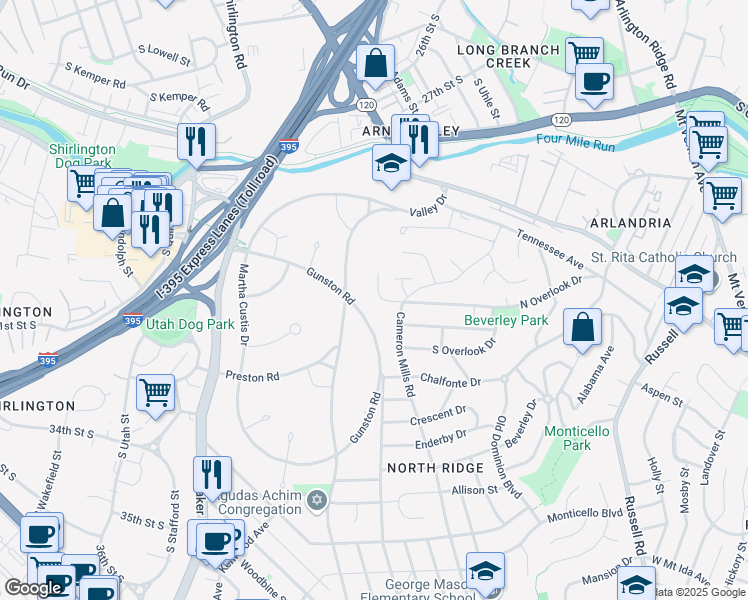 map of restaurants, bars, coffee shops, grocery stores, and more near 910 North Overlook Drive in Alexandria