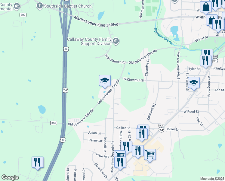 map of restaurants, bars, coffee shops, grocery stores, and more near 642-806 Cote Sans Dessein Rd in Fulton