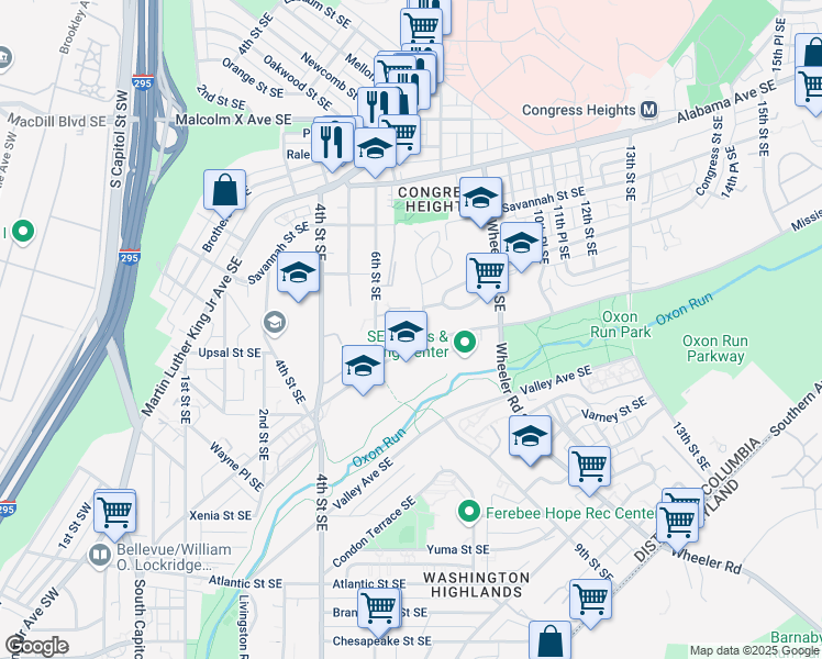 map of restaurants, bars, coffee shops, grocery stores, and more near 101 Independence Avenue Southeast in Washington