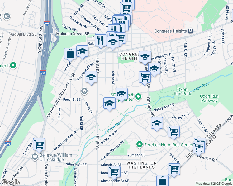 map of restaurants, bars, coffee shops, grocery stores, and more near 101 Independence Avenue Southeast in Washington