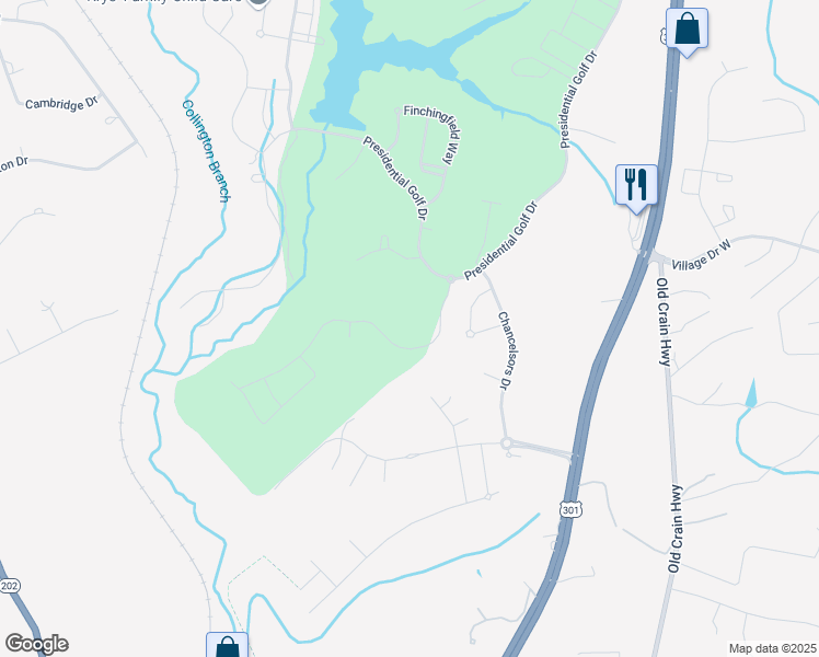 map of restaurants, bars, coffee shops, grocery stores, and more near 3625 Pentland Hills Drive in Upper Marlboro