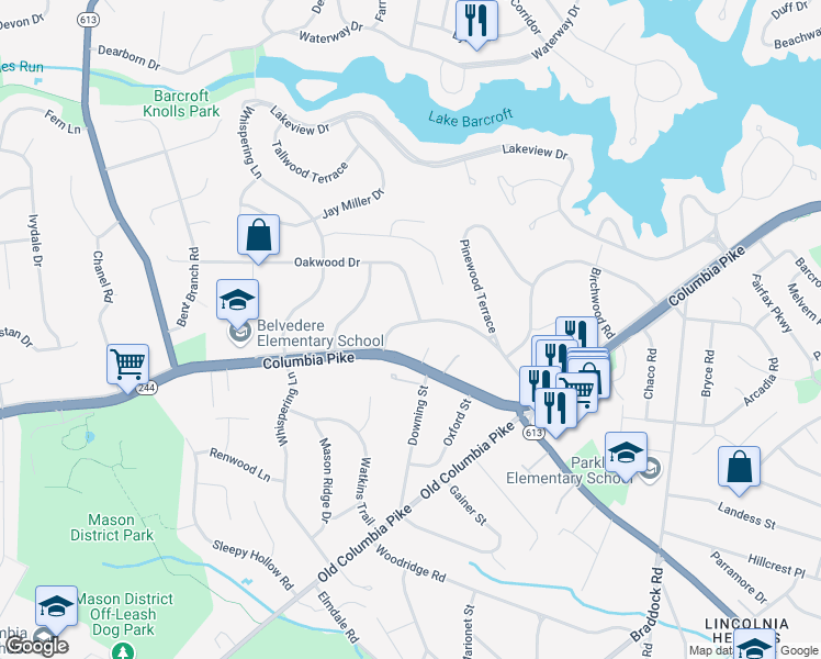 map of restaurants, bars, coffee shops, grocery stores, and more near 6449 Maplewood Drive in Falls Church