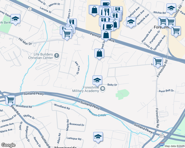 map of restaurants, bars, coffee shops, grocery stores, and more near 3905 Donnell Drive in District Heights