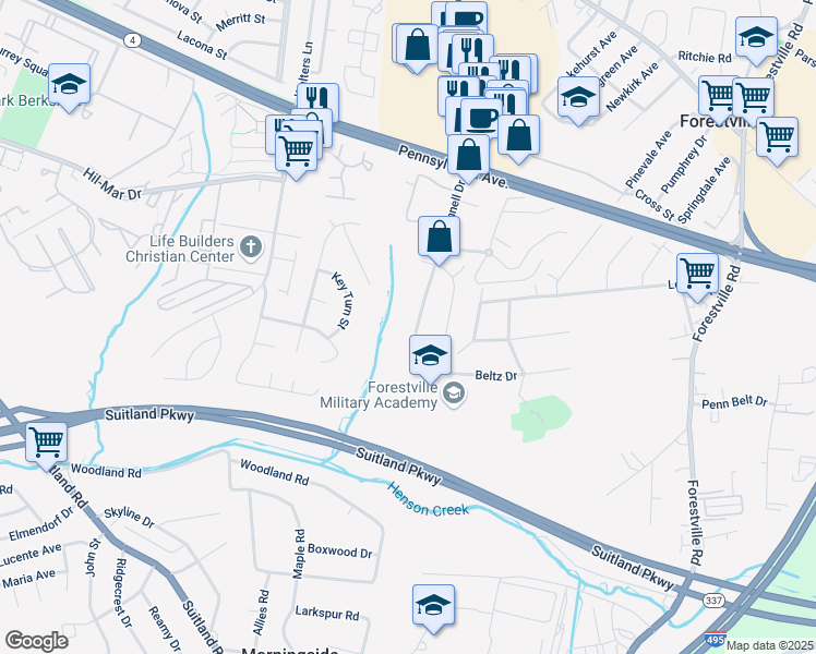map of restaurants, bars, coffee shops, grocery stores, and more near 3905 Donnell Drive in District Heights