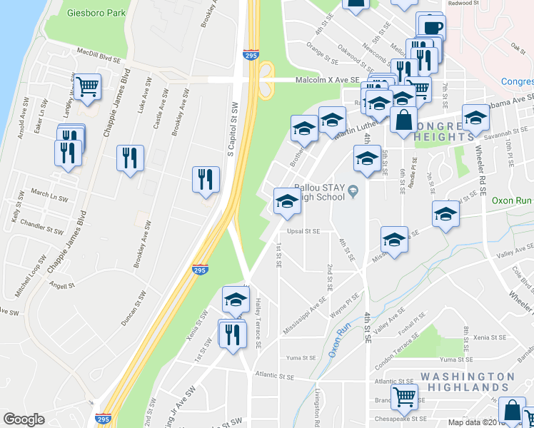map of restaurants, bars, coffee shops, grocery stores, and more near 101 Independence Avenue Southeast in Washington