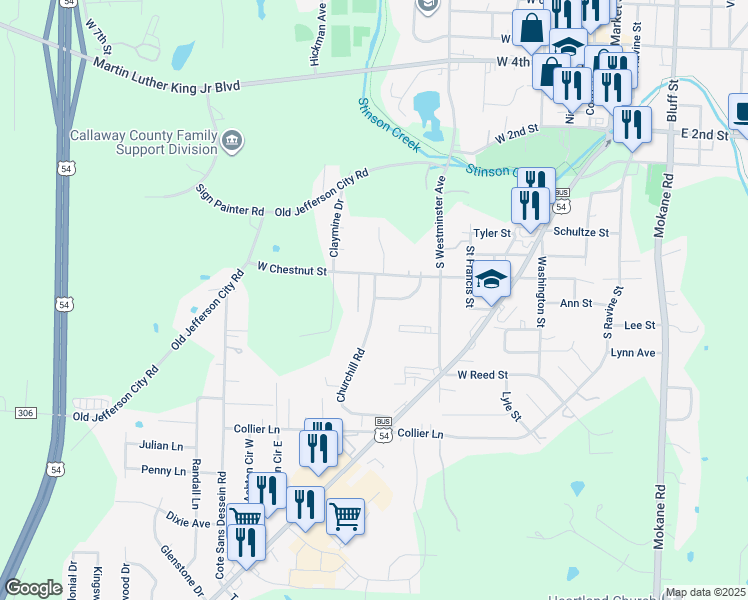 map of restaurants, bars, coffee shops, grocery stores, and more near 606 West Chestnut Street in Fulton