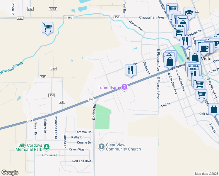 map of restaurants, bars, coffee shops, grocery stores, and more near 1004 West Main Street in Buena Vista