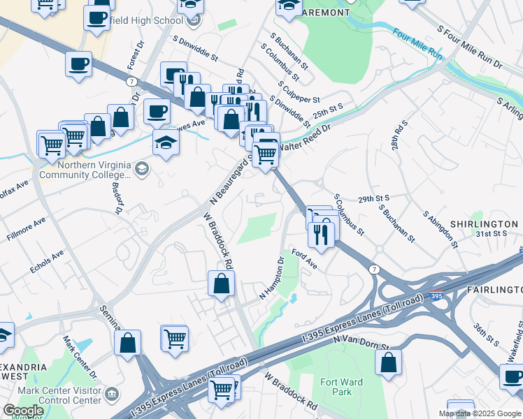 map of restaurants, bars, coffee shops, grocery stores, and more near 3222 South 28th Street in Alexandria