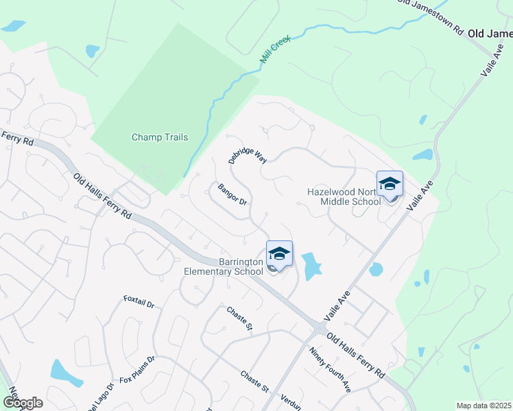 map of restaurants, bars, coffee shops, grocery stores, and more near 15537 Debridge Way in Florissant