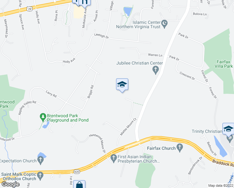map of restaurants, bars, coffee shops, grocery stores, and more near 4800 Mattie Moore Court in Fairfax