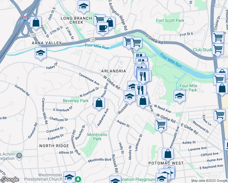 map of restaurants, bars, coffee shops, grocery stores, and more near 407 Tennessee Avenue in Alexandria