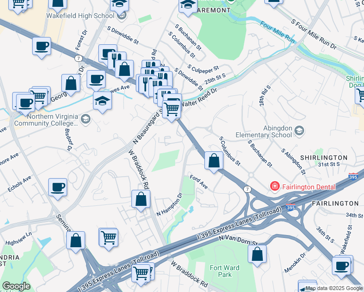 map of restaurants, bars, coffee shops, grocery stores, and more near 3222 South 28th Street in Alexandria