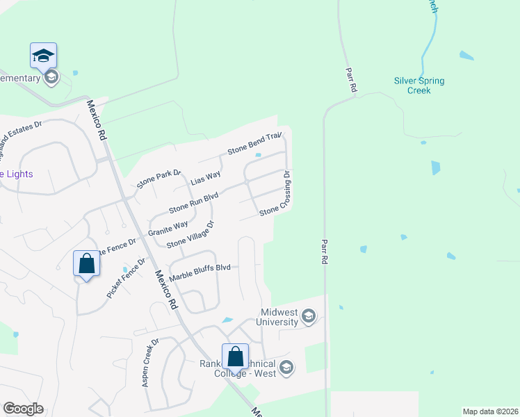 map of restaurants, bars, coffee shops, grocery stores, and more near 604 Wenstone Crossing Way in Wentzville