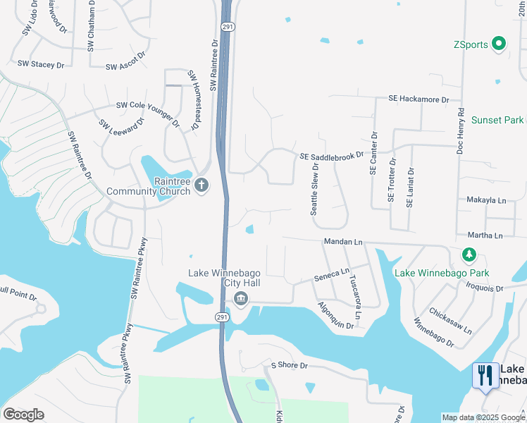 map of restaurants, bars, coffee shops, grocery stores, and more near 29 Southeast Meadowbrook Drive in Lee's Summit