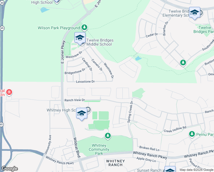 map of restaurants, bars, coffee shops, grocery stores, and more near 1045 Lavastone Drive in Rocklin