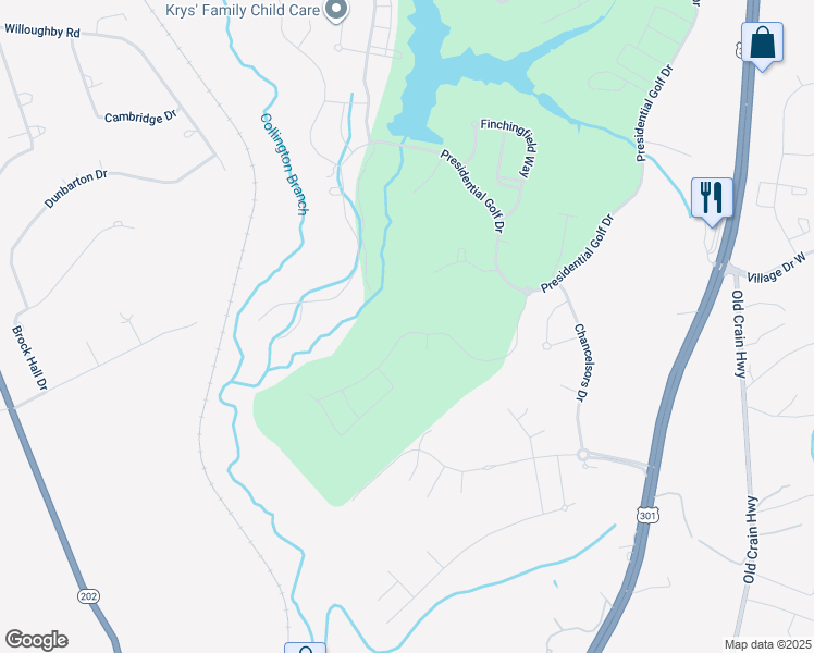 map of restaurants, bars, coffee shops, grocery stores, and more near 3723 Pentland Hills Drive in Upper Marlboro