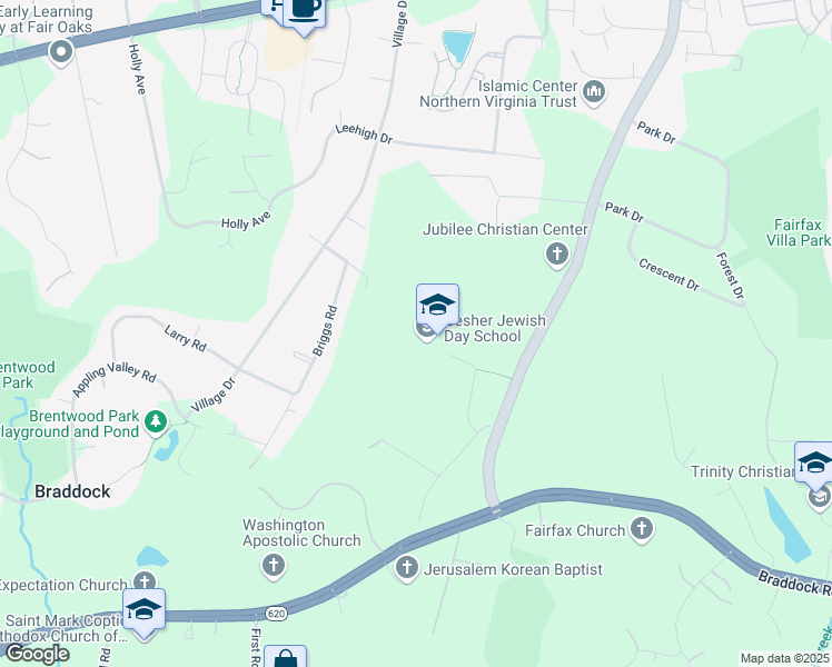 map of restaurants, bars, coffee shops, grocery stores, and more near 4800 Mattie Moore Court in Fairfax