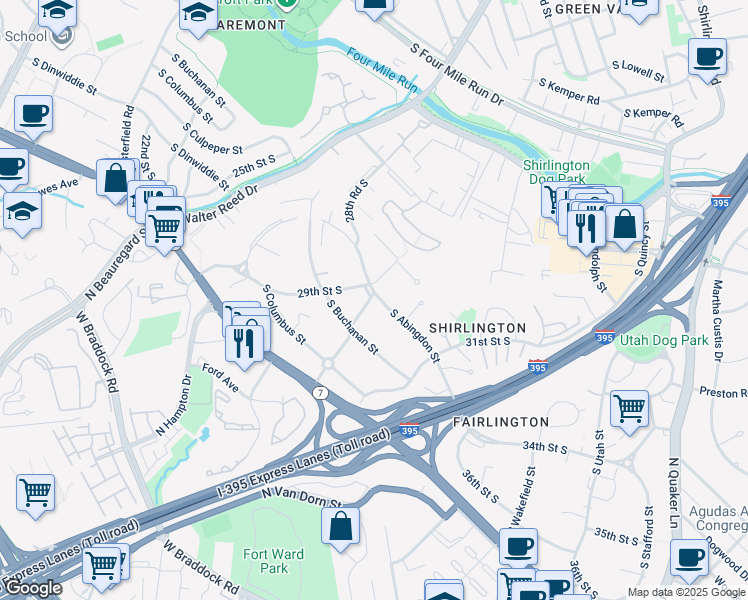 map of restaurants, bars, coffee shops, grocery stores, and more near 4712 30th Street South in Arlington