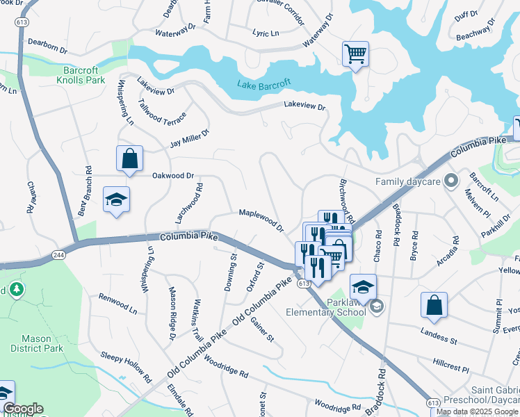 map of restaurants, bars, coffee shops, grocery stores, and more near 6432 Maplewood Drive in Falls Church