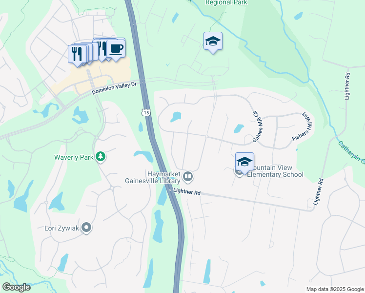 map of restaurants, bars, coffee shops, grocery stores, and more near 5514 Hillsman Farm Lane in Haymarket