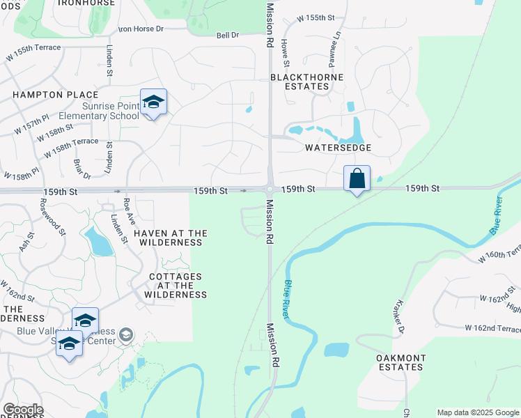 map of restaurants, bars, coffee shops, grocery stores, and more near 3919 West 159th Street in Overland Park