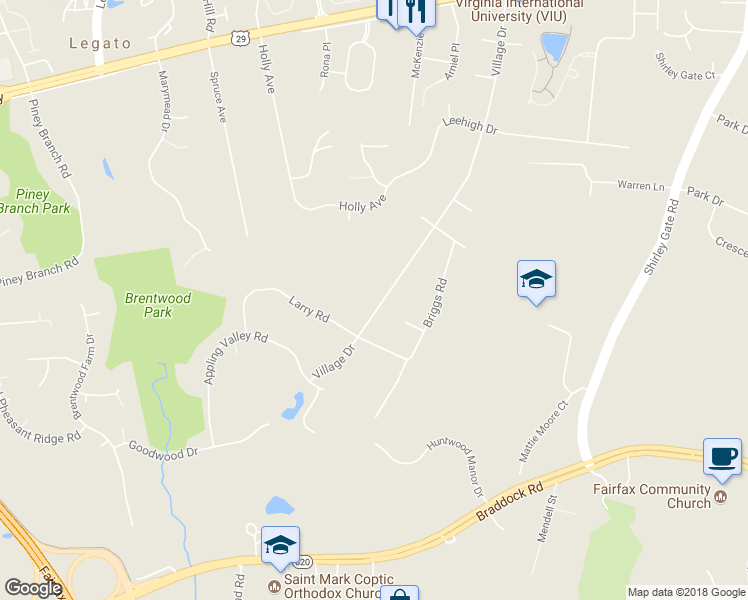 map of restaurants, bars, coffee shops, grocery stores, and more near 4812 Village Drive in Fairfax