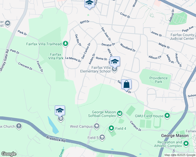 map of restaurants, bars, coffee shops, grocery stores, and more near 4421 Cortez Drive in Fairfax