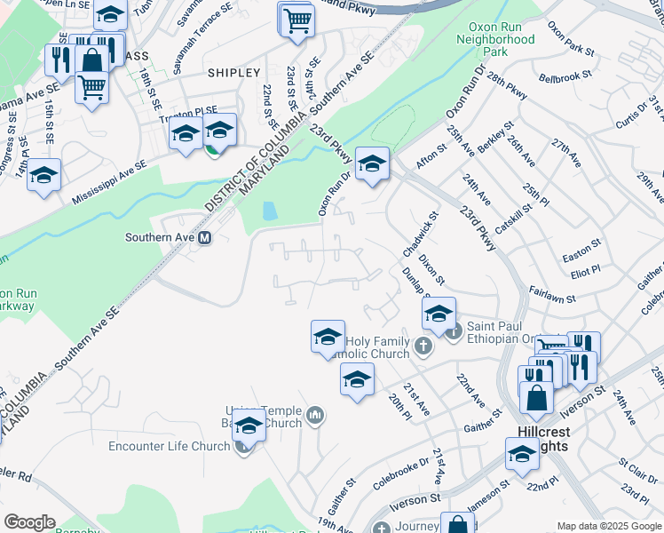 map of restaurants, bars, coffee shops, grocery stores, and more near 2217 Anvil Lane in Temple Hills