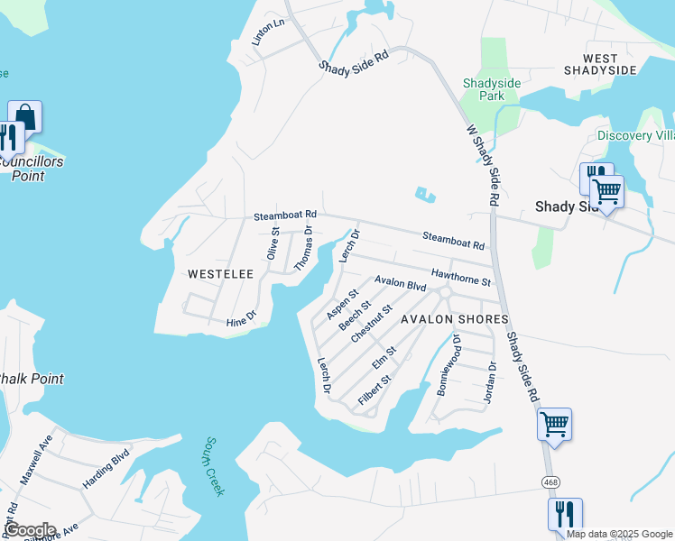 map of restaurants, bars, coffee shops, grocery stores, and more near 4922 Lerch Drive in Shady Side