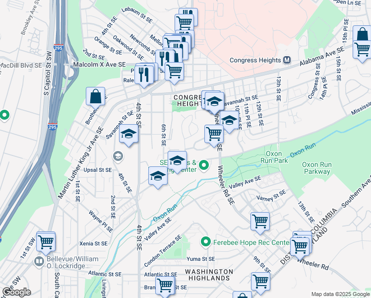 map of restaurants, bars, coffee shops, grocery stores, and more near 700 Upsal Street Southeast in Washington