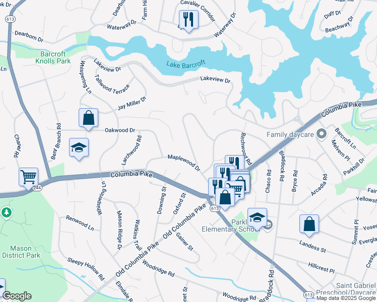 map of restaurants, bars, coffee shops, grocery stores, and more near 3862 Pinewood Terrace in Falls Church