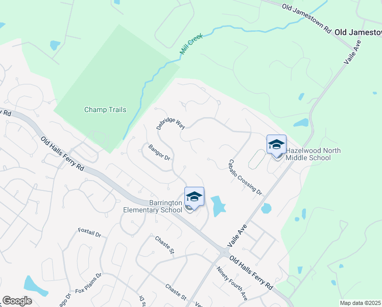 map of restaurants, bars, coffee shops, grocery stores, and more near 15608 Brunswick Manor Court in Florissant