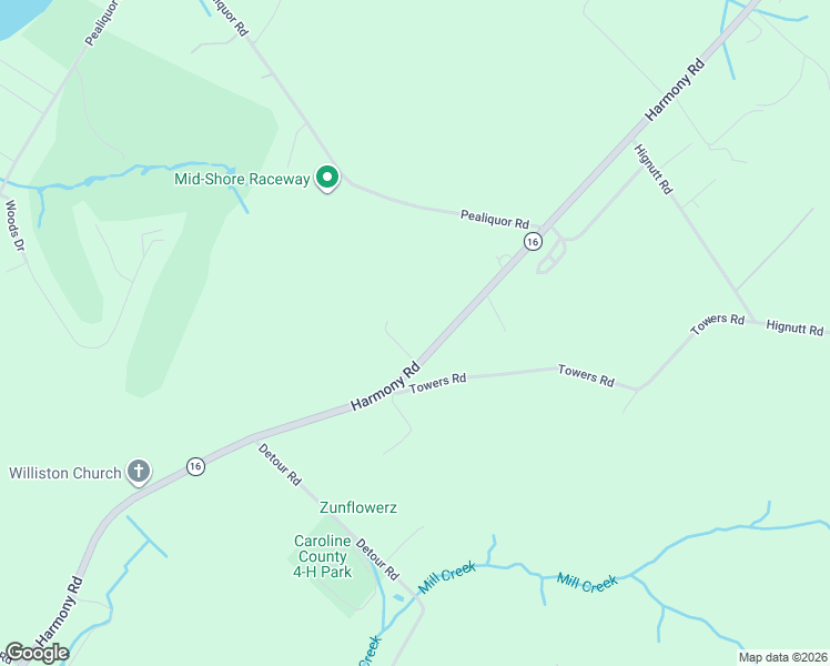 map of restaurants, bars, coffee shops, grocery stores, and more near 8416 Harmony Road in Denton