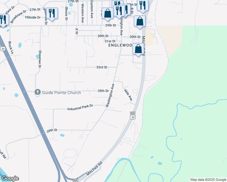 map of restaurants, bars, coffee shops, grocery stores, and more near 3500 Washington Avenue in Bedford