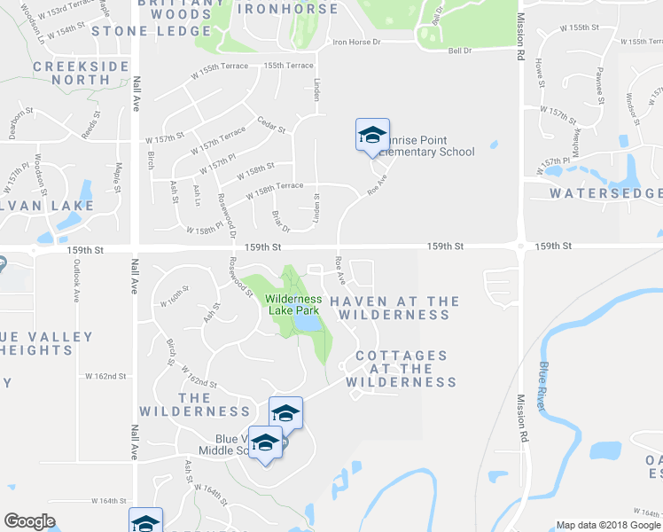 map of restaurants, bars, coffee shops, grocery stores, and more near 4706 West 159th Terrace in Stilwell