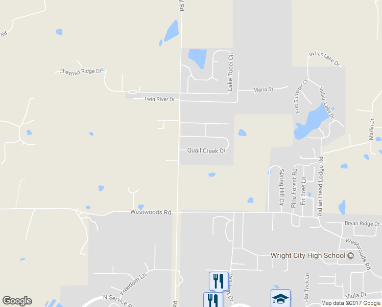 map of restaurants, bars, coffee shops, grocery stores, and more near 160 Quail Creek Drive in Wright City