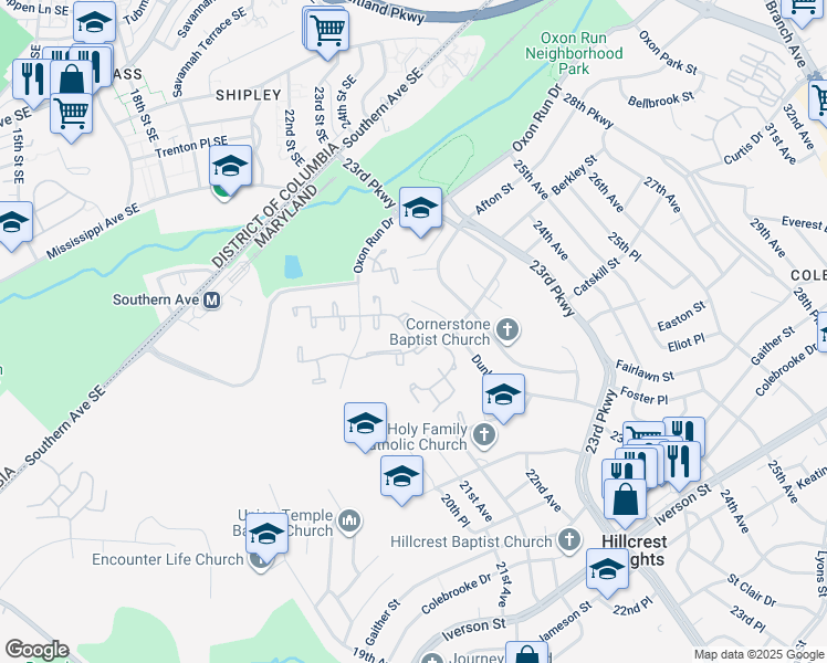 map of restaurants, bars, coffee shops, grocery stores, and more near 2302 Anvil Lane in Temple Hills