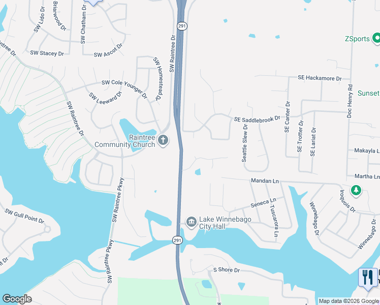 map of restaurants, bars, coffee shops, grocery stores, and more near 24 Southeast Meadowbrook Drive in Lee's Summit