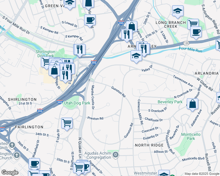 map of restaurants, bars, coffee shops, grocery stores, and more near 3720 Gunston Road in Alexandria