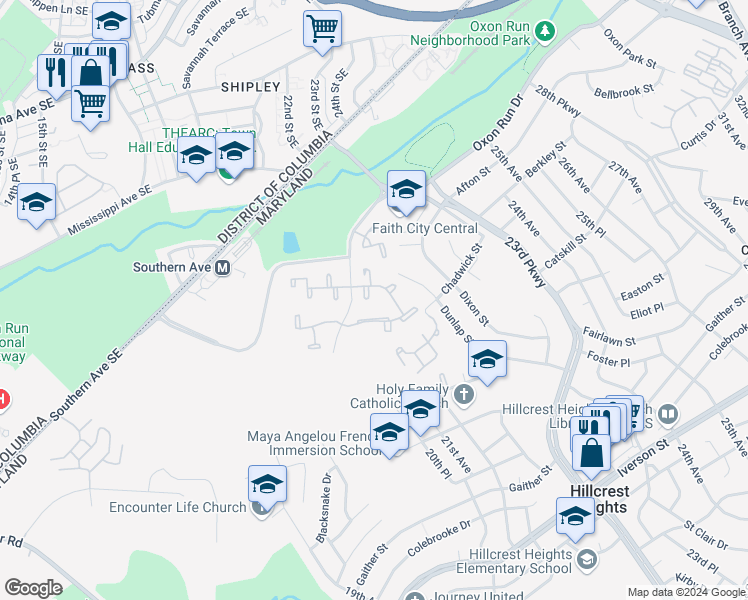 map of restaurants, bars, coffee shops, grocery stores, and more near 2233 Anvil Lane in Temple Hills