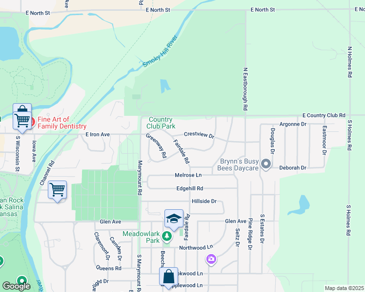 map of restaurants, bars, coffee shops, grocery stores, and more near 125 Overhill Road in Salina