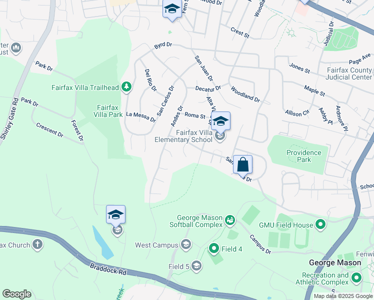 map of restaurants, bars, coffee shops, grocery stores, and more near 4419 Cortez Drive in Fairfax